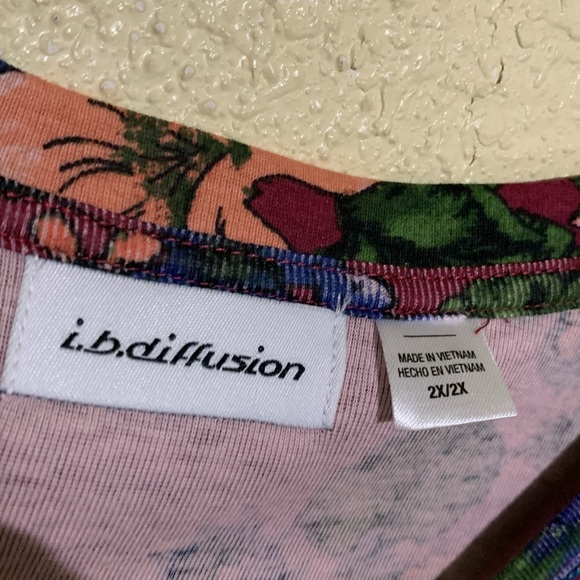 i.b.diffusion Top Blouse 2X Burgundy Red Blue Pink Floral Pullover Stretch - Picture 5 of 12